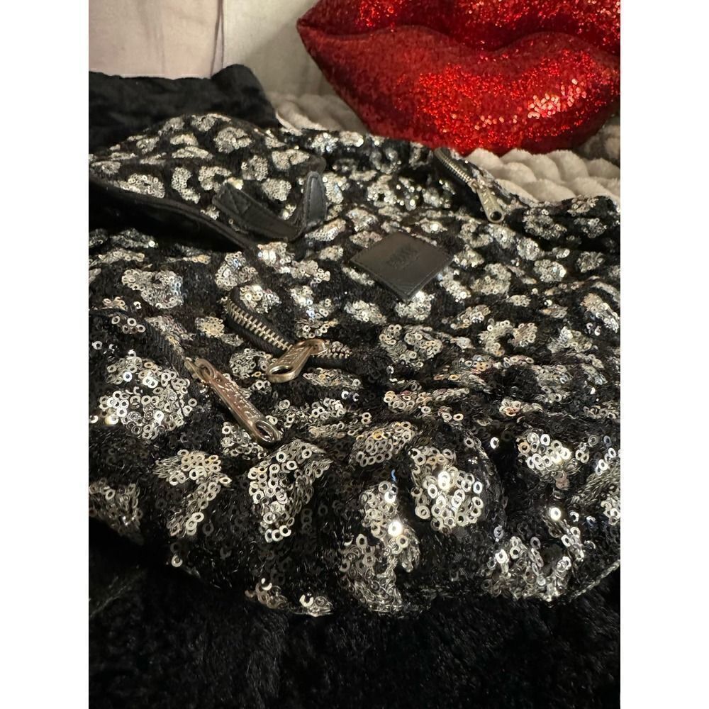 Victorias secret VS pink leopard cheetah sequin bling backpack + pouch - Picture 3 of 11